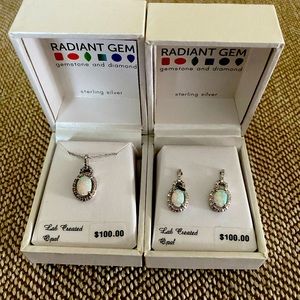 Opal and sterling silver necklace and earrings